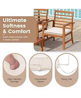 Gouun 4-Piece Acacia Wood Outdoor Furniture Set with Cushioned Chairs and Coffee Table