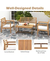 Gouun 4 Piece Wood Patio Conversation Set with 2 Armchairs and Table