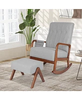 Gouun Rocking Chair with Ottoman, Solid Wood Frame and Padded Cushion