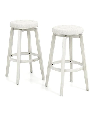 Gouun 360-Degree Swivel Upholstered Rubberwood Frame Bar Stool Set of 2 with Footrest-29 inches