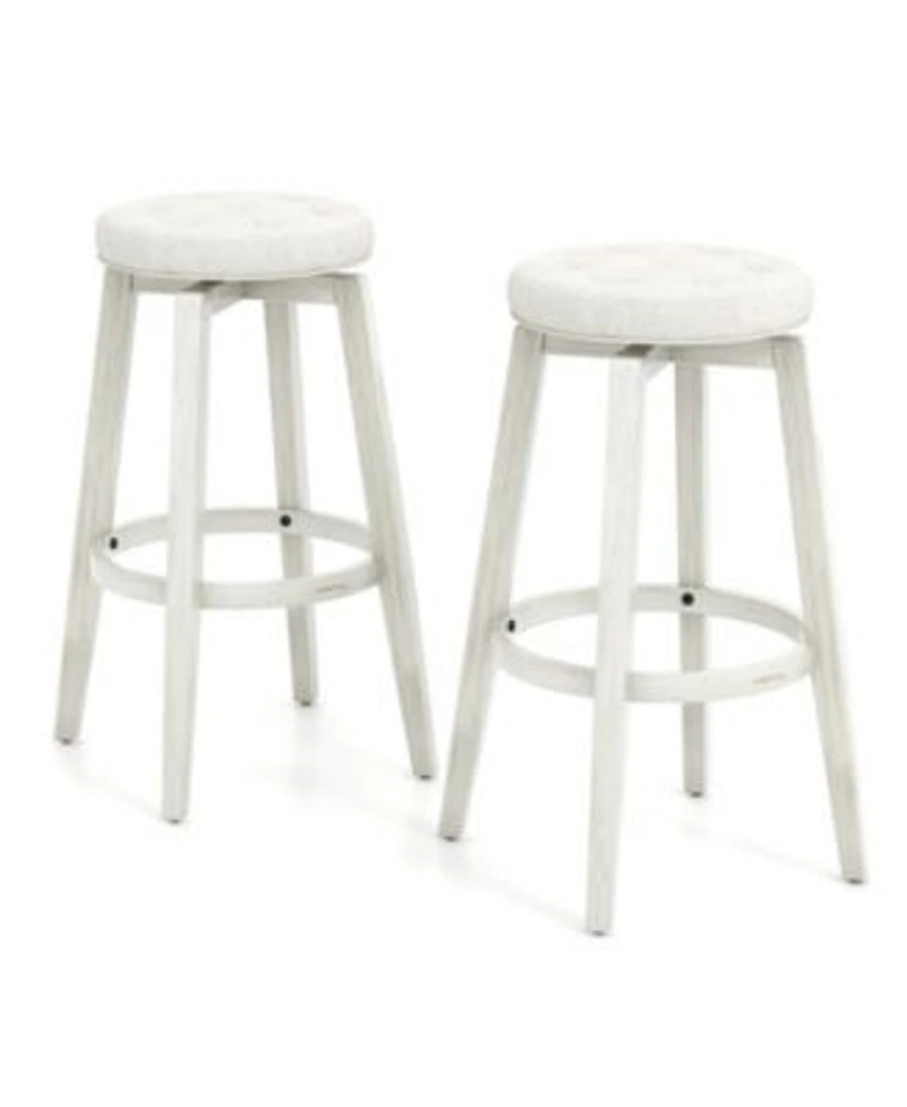Gouun 360-Degree Swivel Upholstered Rubberwood Frame Bar Stool Set of 2 with Footrest- inches
