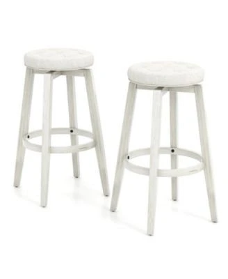 Gouun 360-Degree Swivel Upholstered Rubberwood Frame Bar Stool Set of 2 with Footrest- inches