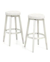 Gouun 360-Degree Swivel Upholstered Rubberwood Frame Bar Stool Set of 2 with Footrest- inches
