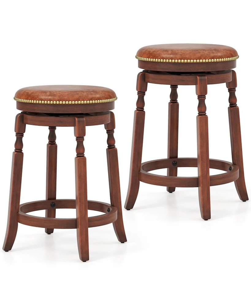 Gouun 24 Inch Swivel Bar Stool Set of 2 with Upholstered Seat and Rubber Wood Frame-24 inches