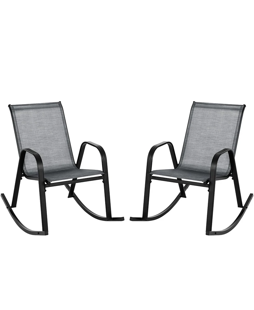 Gouun Set of 2 Metal Patio Rocking Chair with Breathable Seat Fabric