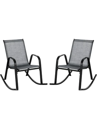 Gouun Set of 2 Metal Patio Rocking Chair with Breathable Seat Fabric