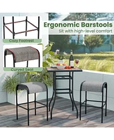 Gouun Set of Patio Metal Bar Stools with Curved Fabric Seat-Set of