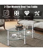 Gouun Tempered Glass Oval Side Table