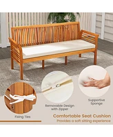 Gouun 62.5 Inches Patio 3-Seat Wood Bench with Soft Seat Cushions