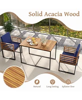 Gouun 3 Pieces Outdoor Dining Set with 2 Acacia Wood Armchairs and Dining Table