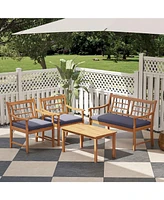 Gouun 4 Piece Wood Patio Furniture with Armchairs Loveseat and Table