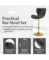 Gouun Set of 2 Swivel Bar Stools Pu Leather Bar Chairs with Footrest and Curved Backrest