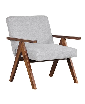 Gouun Modern Accent Chair Linen Fabric Armchair with Solid Acacia Wood Frame