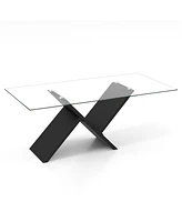 Gouun 47 Inch Rectangle Glass Table Modern Center Table with Tempered Glass Tabletop