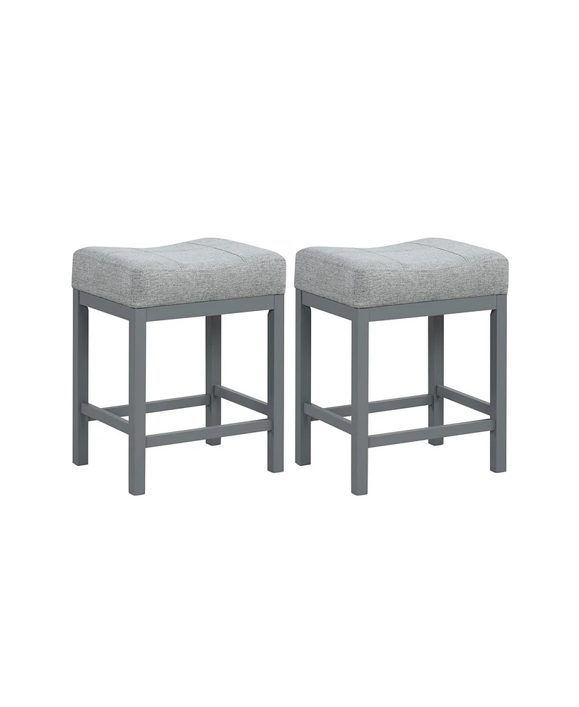 Gouun 24.5 Inches Linen Fabric Saddle Stools Set of 2 with Cushioned Seat