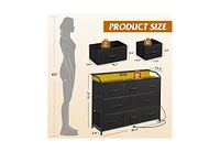 Wlive Fabric Dresser with 8 Drawers Led Light Power Station
