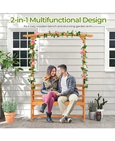 Gouun 6.5 Ft Tall Patio Garden Arbor with Pergola and 2-Seat Bench for Garden Backyard Decoration