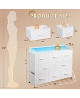 Wlive Fabric Dresser with 8 Drawers Led Light Power Station