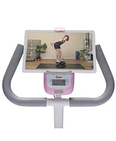 Sunny Health & Fitness Pink Mini Stepper w Handlebar & Resistance Band, Compact Stair Climber Cardio Machine w Free SunnyFit App Connect Via Bluetooth