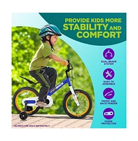 SereneLife 16" Kid's Bicycle with Dual Brakes, Training Wheels & Kickstand, Blue