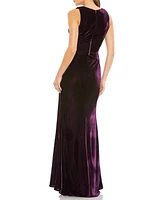 Mac Duggal Women's Velvet Pleated Wrapping Sleeveless Jersey Gown