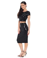 Bebe Women's Two Piece Disco Dot Top With Midi Skirt, Black