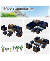 8 Pieces Patio Space-Saving Rattan Furniture Set with Storage Box and Waterproof Cover