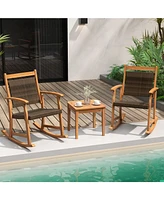 Gouun 3 Pieces Acacia Wood Patio Rocking Chair Set with Side Table