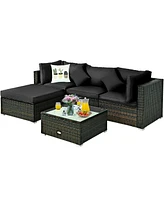 Gouun 5 Pieces Cushioned Patio Rattan Furniture Set with Glass Table