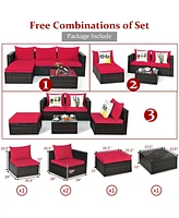 Gouun 5 Pieces Patio Rattan Sectional Furniture Set with Cushions and Table