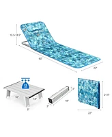 Gouun 3 Pieces Beach Lounge Chair Mat Set 2 Adjustable Lounge Chairs with Table Stripe