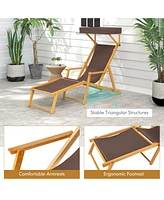 Gouun Birch Wood Chaise Lounge Chair Foldable Beach with Adjustable Canopy