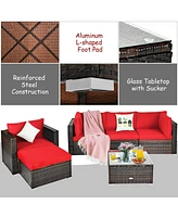 Gouun 6 Pcs Patio Rattan Furniture Set with Sectional Cushion