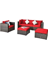 Gouun 6 Pcs Patio Rattan Furniture Set with Sectional Cushion