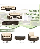 Gouun 7 Pieces Patio Rattan Furniture Set with Sectional Sofa Cushions