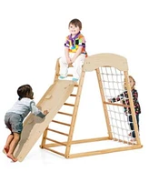 Gouun 6-in-1 Jungle Gym Wooden Indoor Playground with Double-Sided Ramp Monkey Bars
