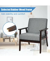 Gouun Solid Rubber Wood Fabric Accent Armchair