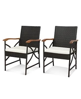 Gymax Set of Pe Wicker Dining Chairs w/ Soft Zippered Cushions Armchairs Patio