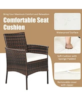 Gymax Patio 2PCS Rattan Arm Dining Chair Cushioned Sofa Furniture Brown