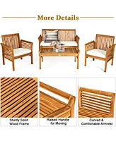 Gouun 4 Pieces Outdoor Acacia Wood Sofa Furniture Set