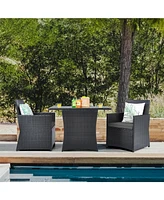 Gouun 3 Pieces Patio Rattan Furniture Set with Cushion and Sofa Armrest