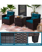 Gouun 3 Pieces Rattan Patio Furniture Set with Washable Cushion-Peacock