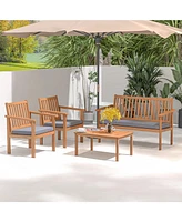 Gouun 4 Piece Patio Wood Furniture Set Acacia Wood Sofa Set with Loveseat