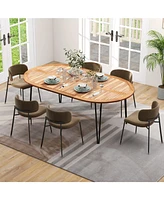 Gouun 79 Inch Oval Patio Dining Table with Umbrella Hole and Acacia Wood Tabletop for 8 People