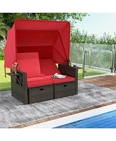 Gouun Outdoor Patio Rattan Daybed with Retractable Canopy and Adjustable Backrests