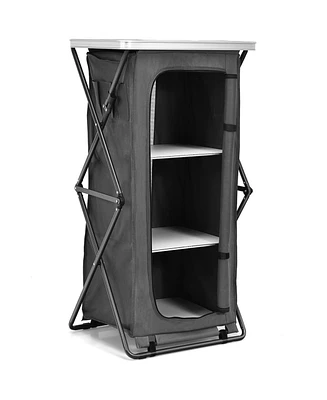 Gouun Folding Camping Storage Cabinet with 3 Shelves and Carry Bag