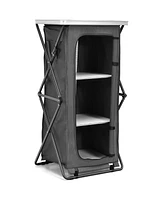 Gouun Folding Camping Storage Cabinet with 3 Shelves and Carry Bag