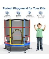 55 Inch Kids Recreational Trampoline Bouncing Jumping Mat with Enclosure Net