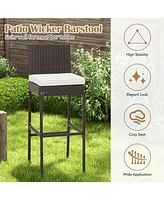 Gouun 4 Pieces Patio Wicker Barstools with Seat Cushion and Footrest-Set of 4