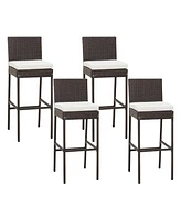 Gouun 4 Pieces Patio Wicker Barstools with Seat Cushion and Footrest-Set of 4